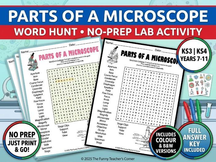 Parts of a Microscope Word Search | Biology & Lab Equipment Activity | KS3 KS4 Years 7-11
