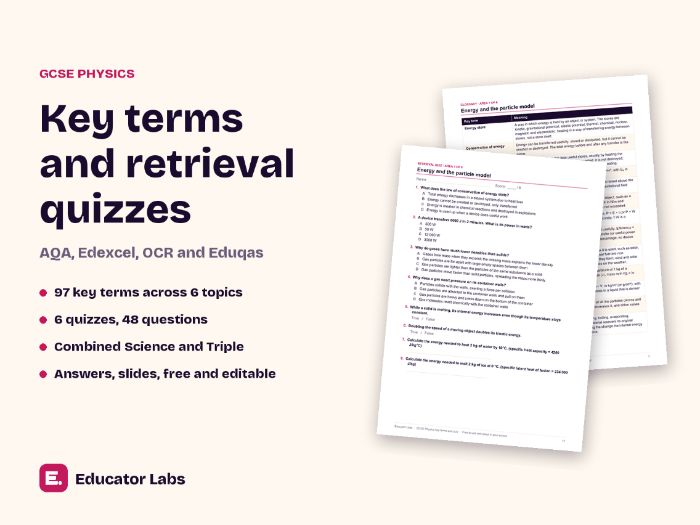 GCSE Physics Key Terms & Retrieval Quizzes