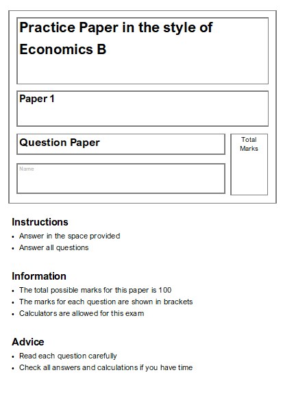 A Level Edexcel Economics B style Practice Paper 1 Question Paper and ...