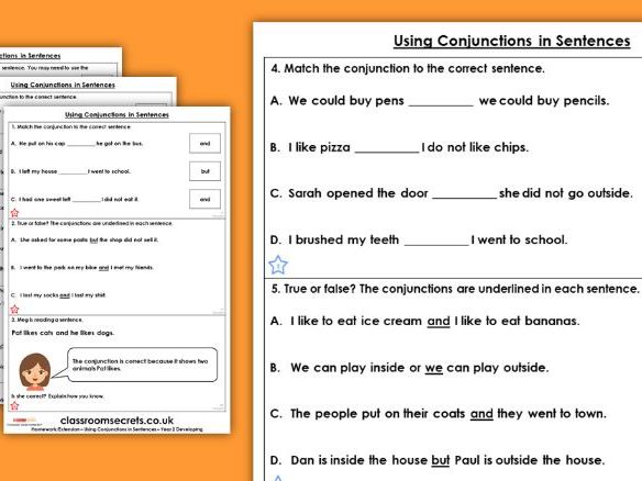 Subordinating conjunctions year 3 worksheet image