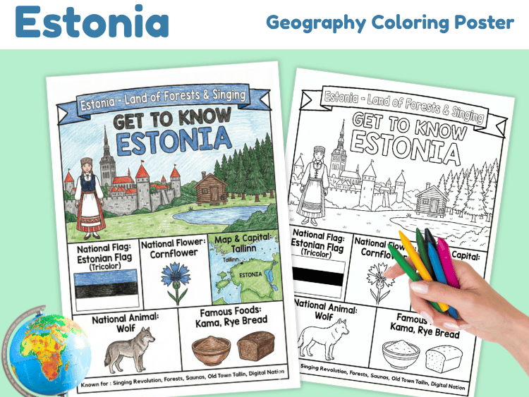 Estonia Geography Coloring Poster | Country Facts & Culture