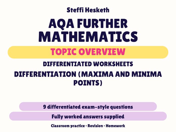 AQA Further Maths Differentiation: Maxima & Minima | Topic Overview Differentiated Worksheet