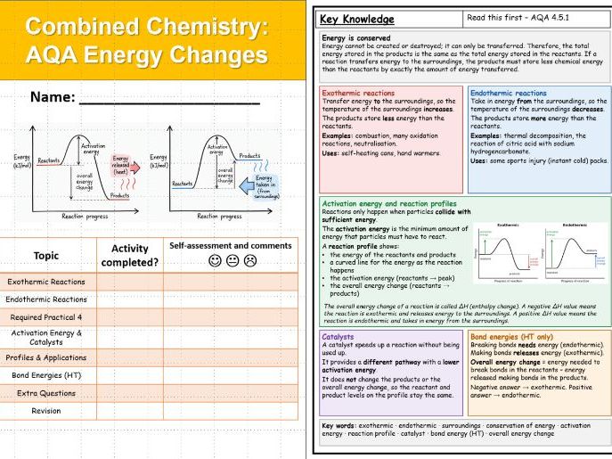 AQA Energy Changes Student Print-Out Booklet