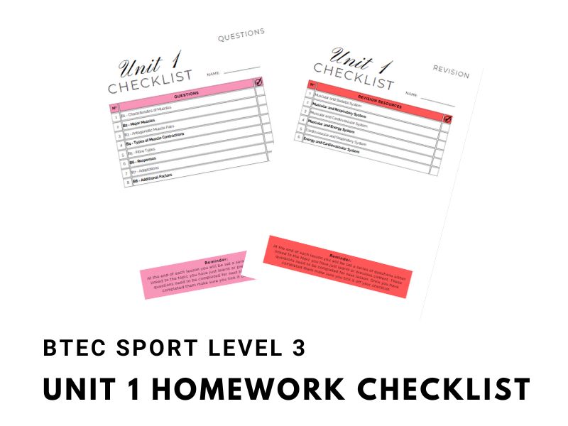 BTEC Sport Level 3 - Unit 1 Homework Checklists