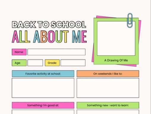 Back to School All About Me – Student Worksheet