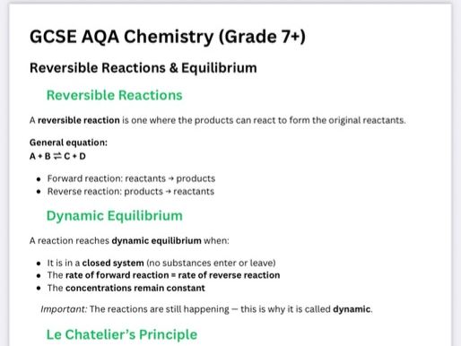 Exam Guide: Equilibrium and Reversible  Reactions  (AQA GCSE Chemistry)