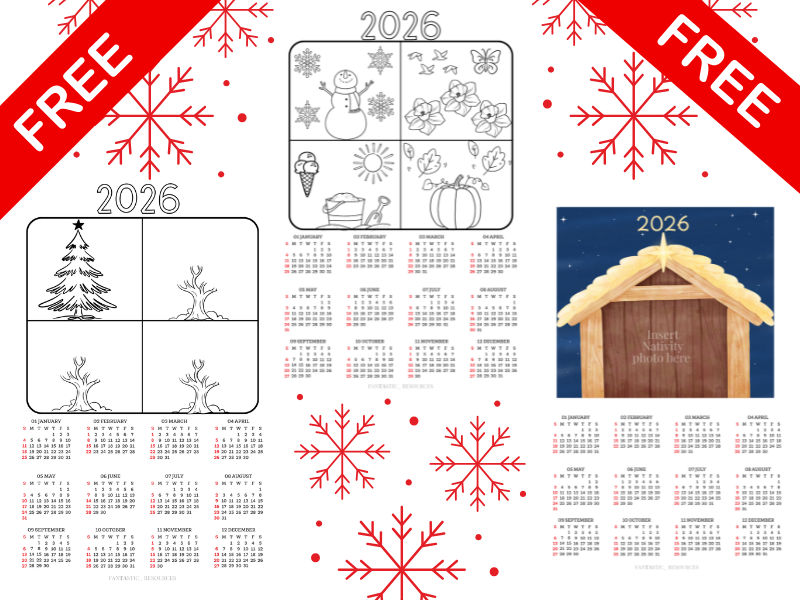 FREE 2026 Calendar Pack (3 Designs) | Seasonal Colouring, Creative Tree Craft & Nativity Scene
