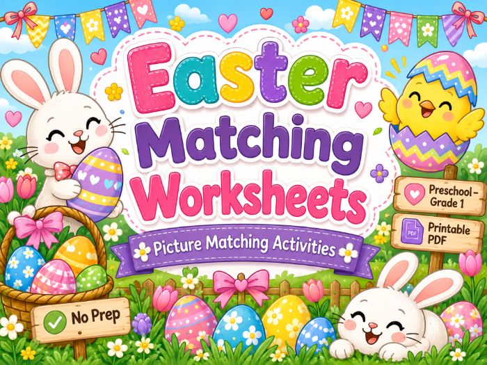 Easter Matching Worksheets | Picture, Number, Letter, Shape & Color Activities | Preschool–Grade 1