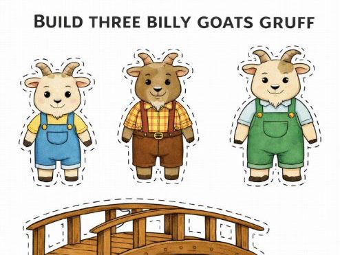 Cut and Paste the Three Billy Goats Gruff- Fine Motor Skills
