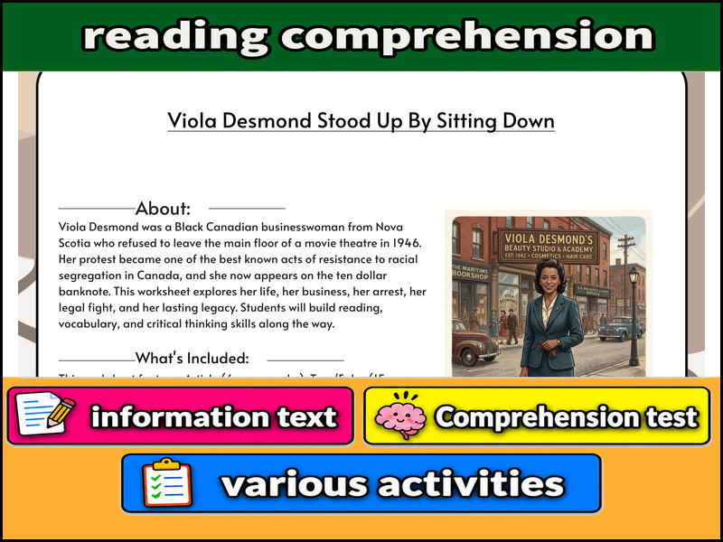 Viola Desmond Stood Up By Sitting Down  & Comprehension Test