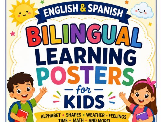 English & Spanish Bilingual Learning Posters for Kids | Alphabet, Shapes, MORE!