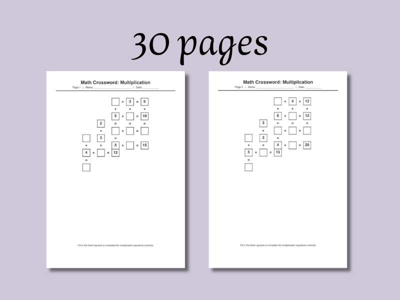 Multiplication Math Crossword Worksheets