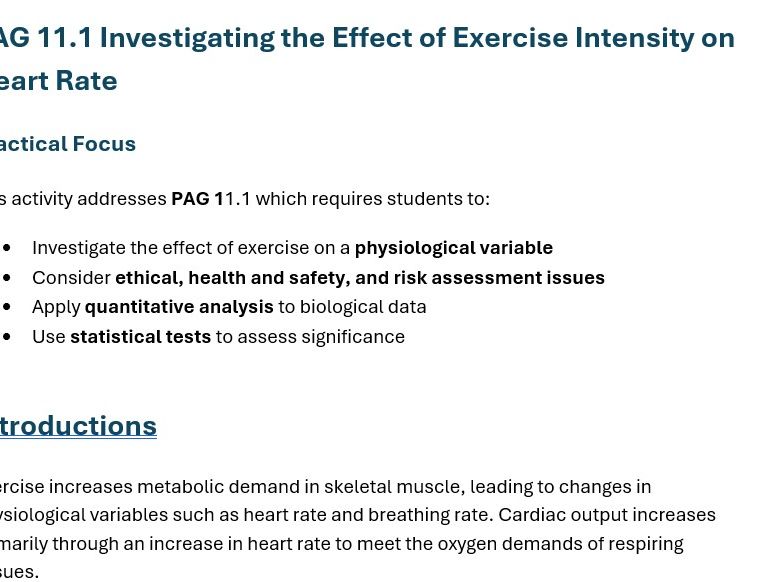 OCR Biology PAG11.1 Investigating the Effect of Exercise Intensity on Heart Rate