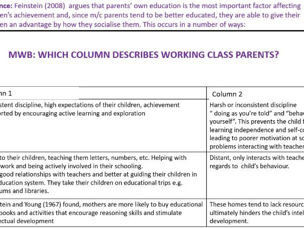 AQA Sociology class differences external education