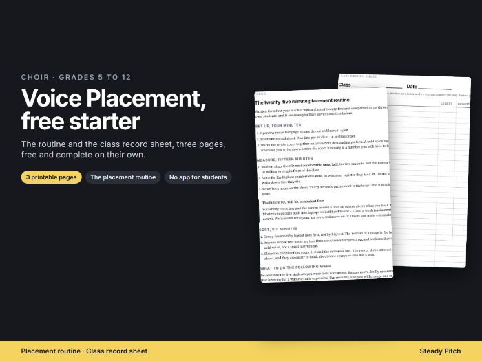 Choir voice placement record sheet, free