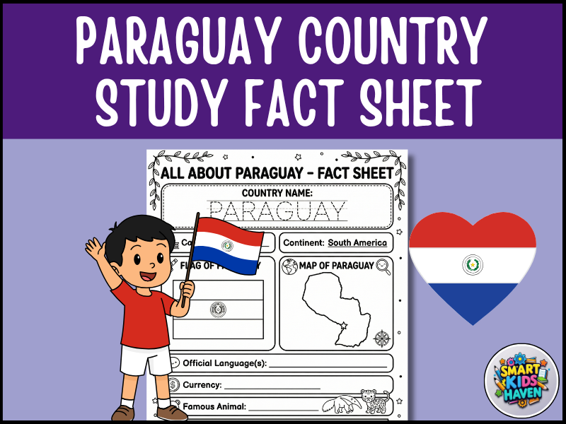Paraguay Map and Flag Country Study Research Project Worksheet Geography Activity