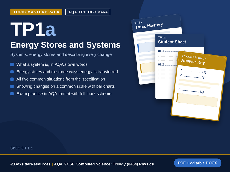 TP1a Energy Stores and Systems | AQA GCSE Combined Science Trilogy Physics Topic Mastery Pack