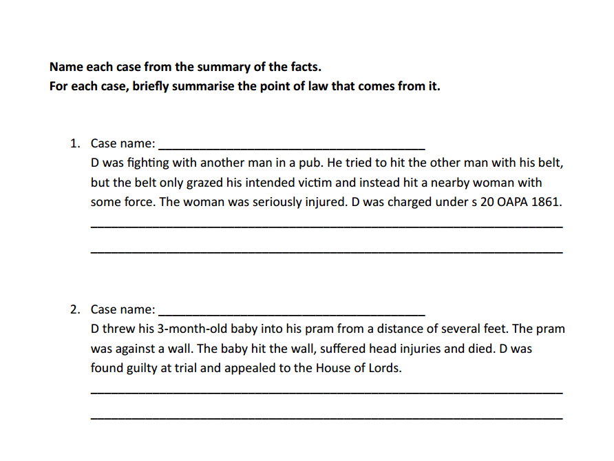 Mens rea - Name the case (OCR A-level law)