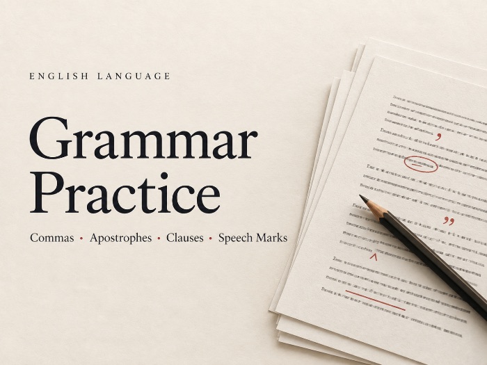 Grammar & Punctuation Practice | Commas, Apostrophes, Speech Marks, Clauses & Homophones