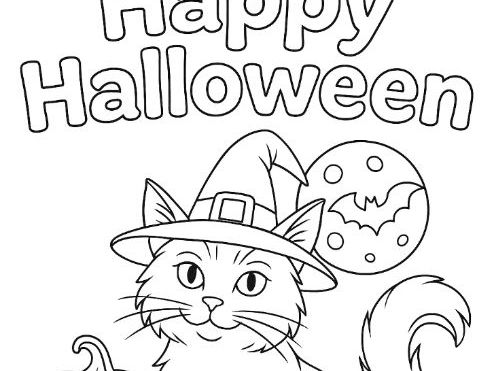 Halloween cat colouring sheet