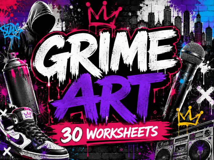 Grime Art – 30 Creative Drawing Worksheets | KS2 KS3 Art Cover Lessons | Graffiti, Typography & Urba