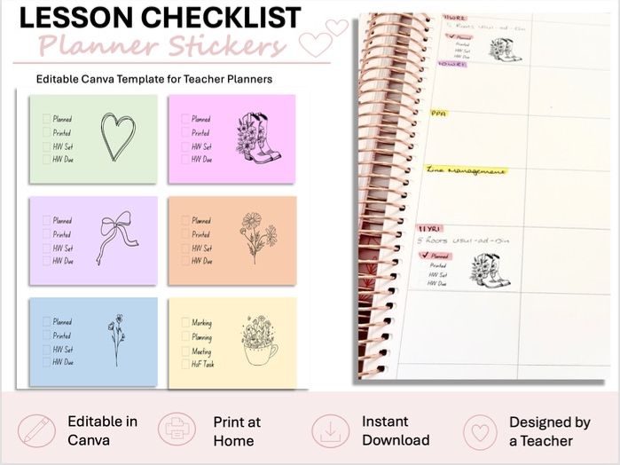 Editable Teacher Planner Checklist Stickers