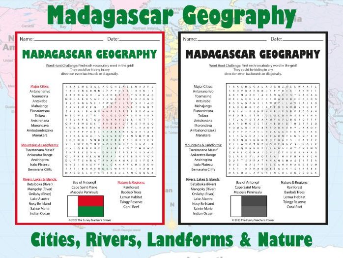 Madagascar Geography Word Search | Cities, Rivers, Landforms & Nature Activity