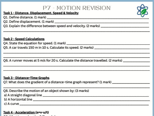 P7 - Motion Topic Revision/With Answers/ Paper 2/ GCSE/AQA/Combined Science/Physics