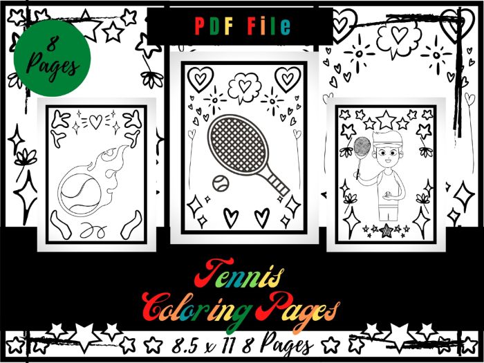 Tennis Coloring Pages For kids, Tennis Coloring Sheets PDF, Sport Printable Page