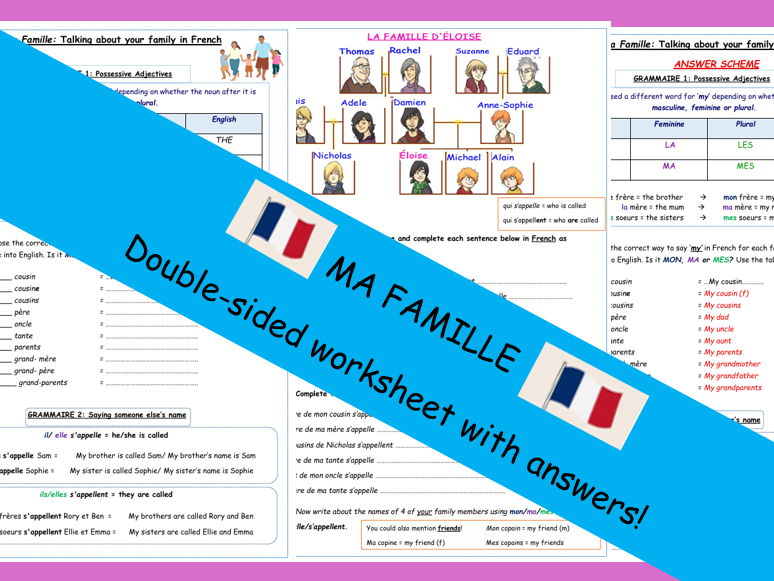 'Ma Famille' worksheet with ANSWERS