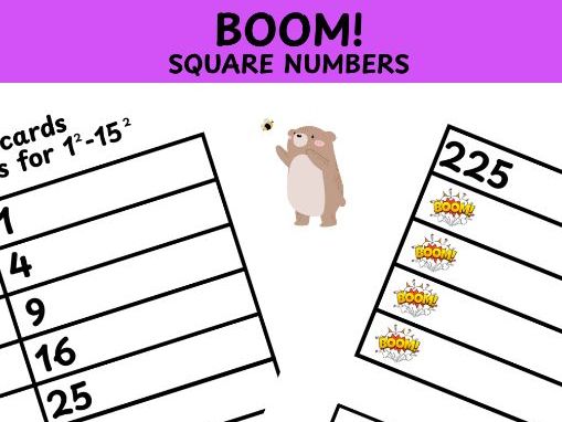 Squared numbers Boom game 1-15 squared