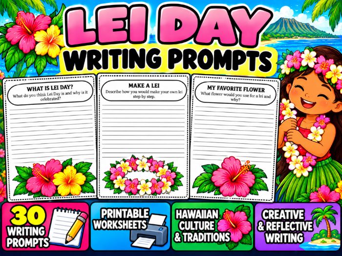 Lei Day Writing Prompts | 30 Printable Worksheets