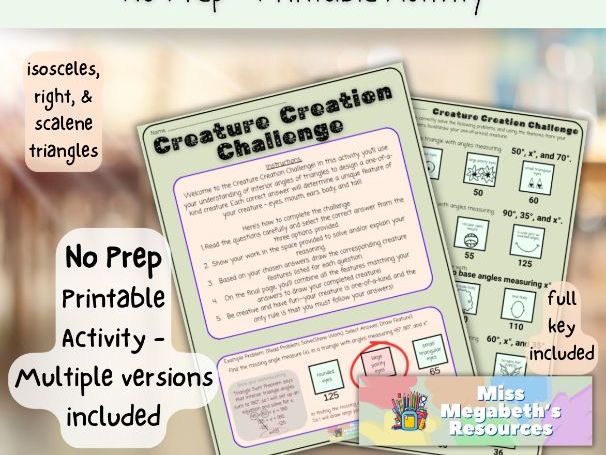 Interior Angles of Triangles - Creature Creation Challenge | Geometry, 8th-10th Math, Algebra, Tri