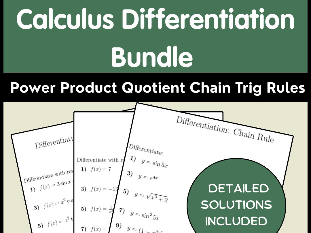 Calculus Differentiation Bundle Power Product Quotient Chain Trig Rules