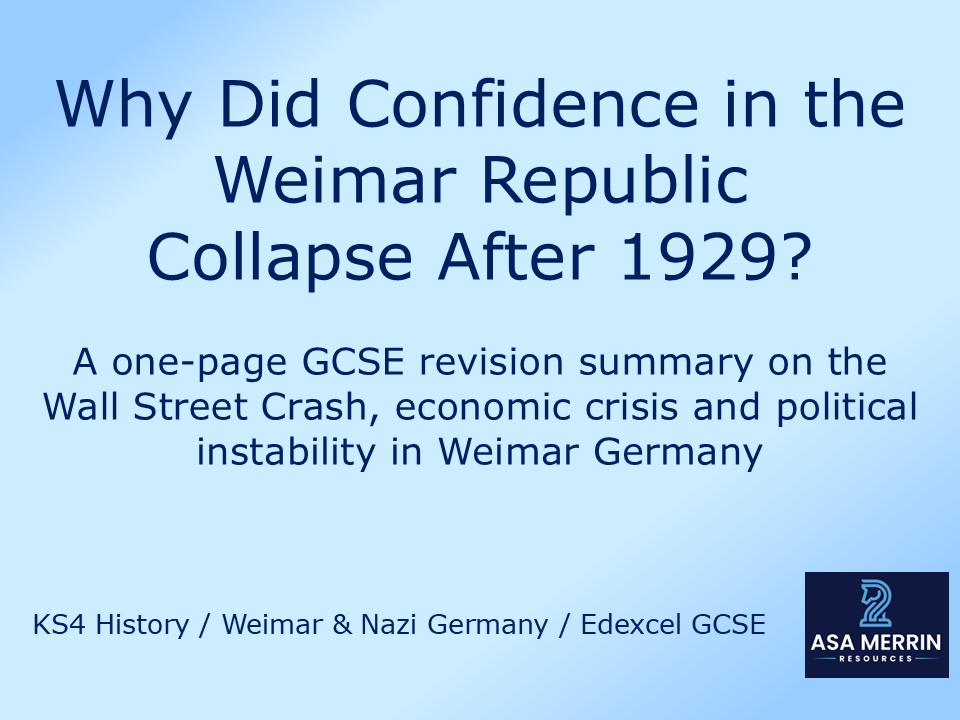 Why Did Confidence in the Weimar Republic Collapse After 1929? GCSE Revision Sheet