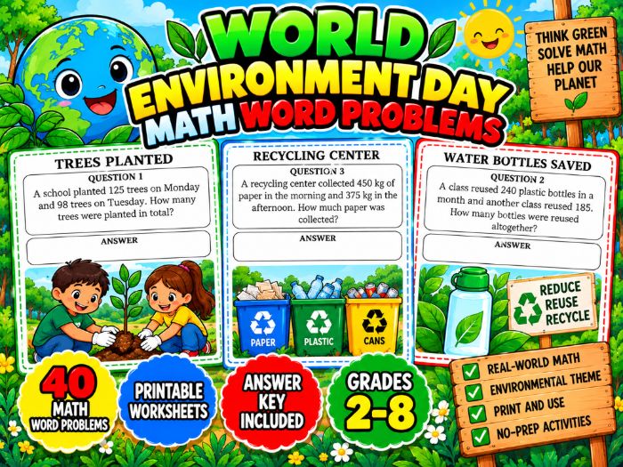 World Environment Day Math Word Problems | 40 Printable Worksheets with Answer Key