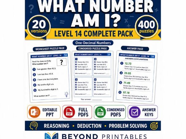 What Number Am I? Level 14: One-Decimal Numbers | 20-Version Bundle