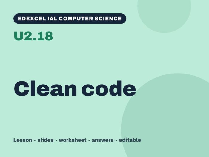 Edexcel IAL Computer Science – U2.18 Clean code – Lesson & Worksheet
