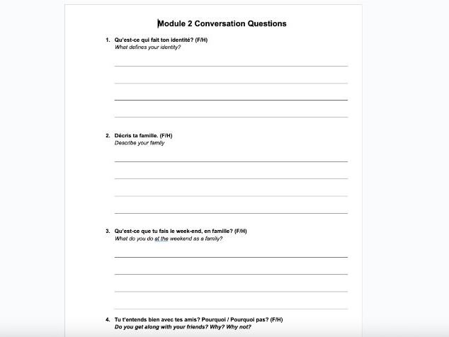 EDEXCEL GCSE French 2024 - Module Questions - Module 2 - Mon clan, ma tribu