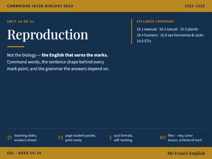 IGCSE Biology 0610 U16 Reproduction — EAL