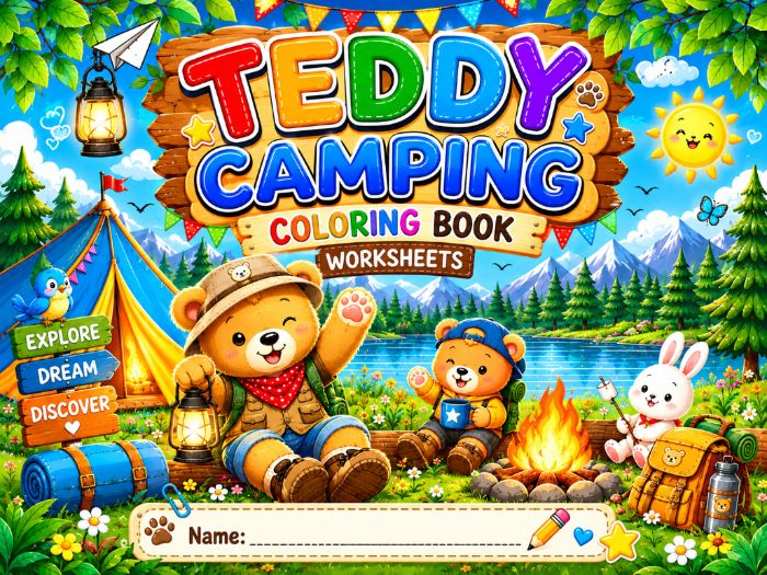 Teddy Bear Camping Coloring Pages | Outdoor Adventure Worksheets | Kindergarten–3rd Grade