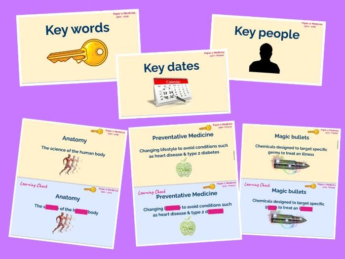 History Medicine through time key words & dates slide show / flash cards / starter / revision