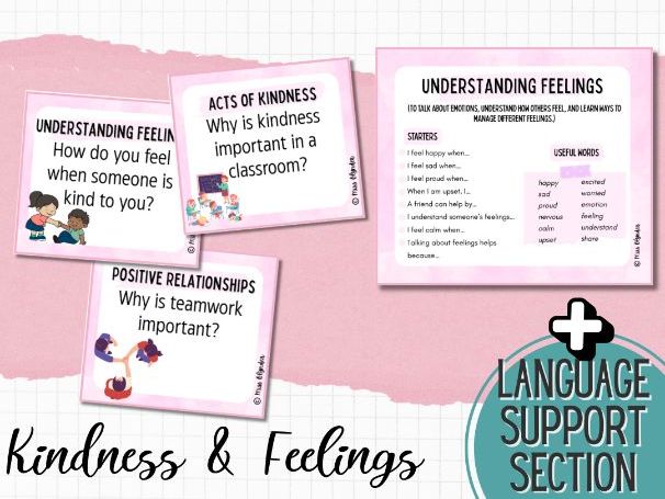 Kindness & Feelings Speaking Activities – ESL Conversation Cards with Sentence Starters & Vocabulary
