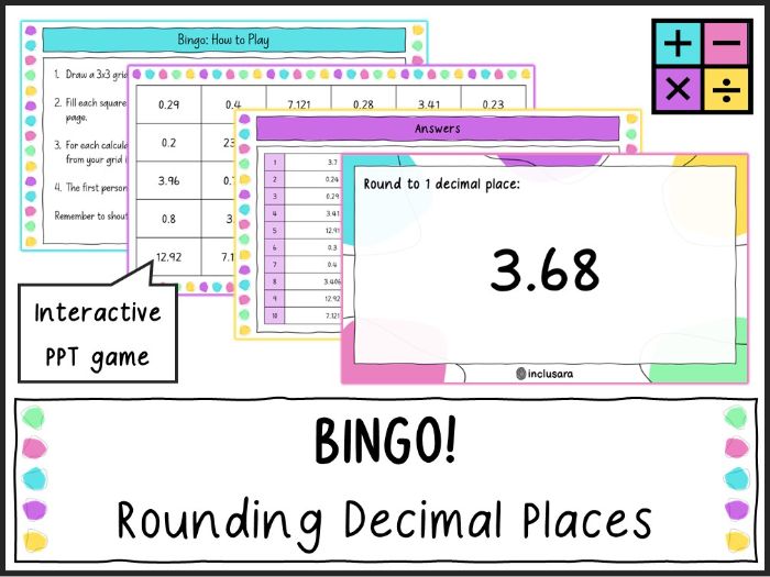 Round Numbers to Decimal Places Bingo Game