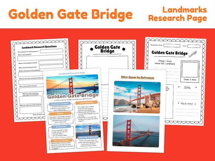 Golden Gate Bridge Research Project | Famous Landmarks Worksheets