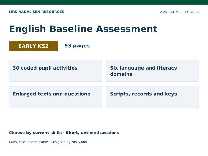 Early KS2 SEN English Baseline Assessment | 6 Domains | Secondary SEN