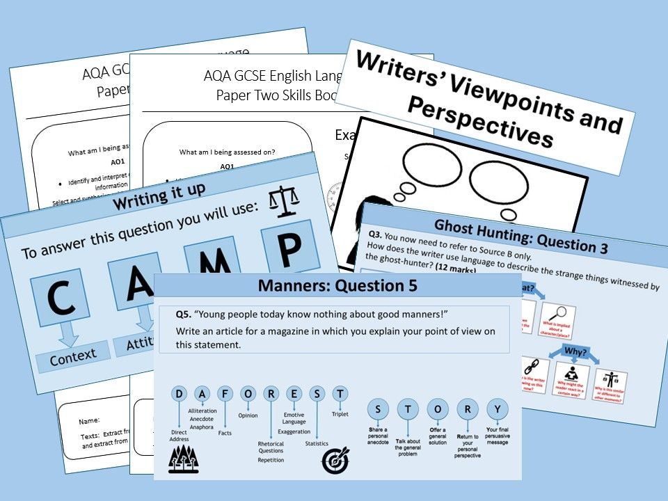 AQA Language Paper 2 Skills Booklets and 'Walk Thru' PowerPoints - 4 topics