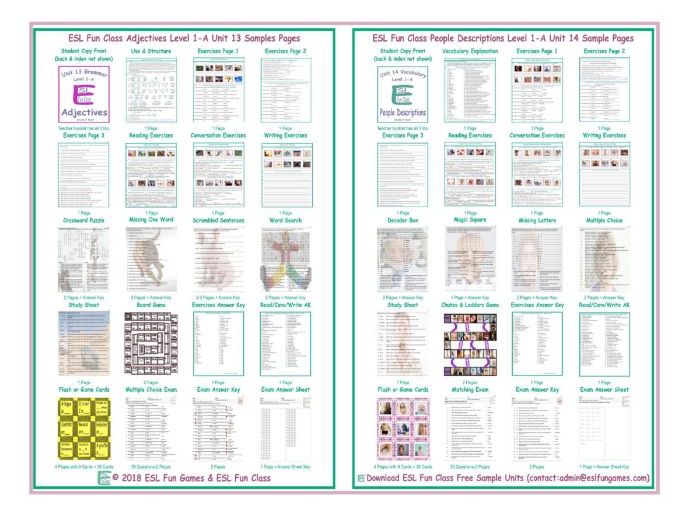 ESL Fun Games Free Sample Grammar & Vocabulary Units