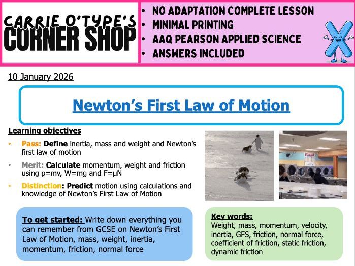 Newton's First Law of Motion - AAQ Pearson Applied Science