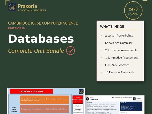 IGCSE CS (0478) Unit 9- Databases Pack
